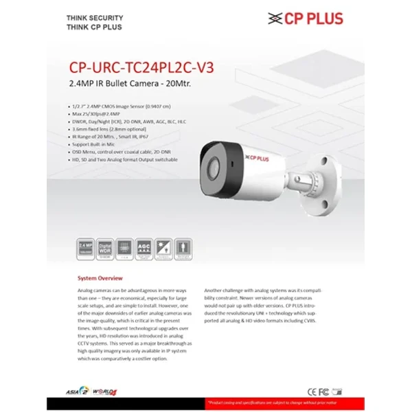 CP PLUS CP PLUS 2.4MP Outdoor IR Bullet Surveillance Camera